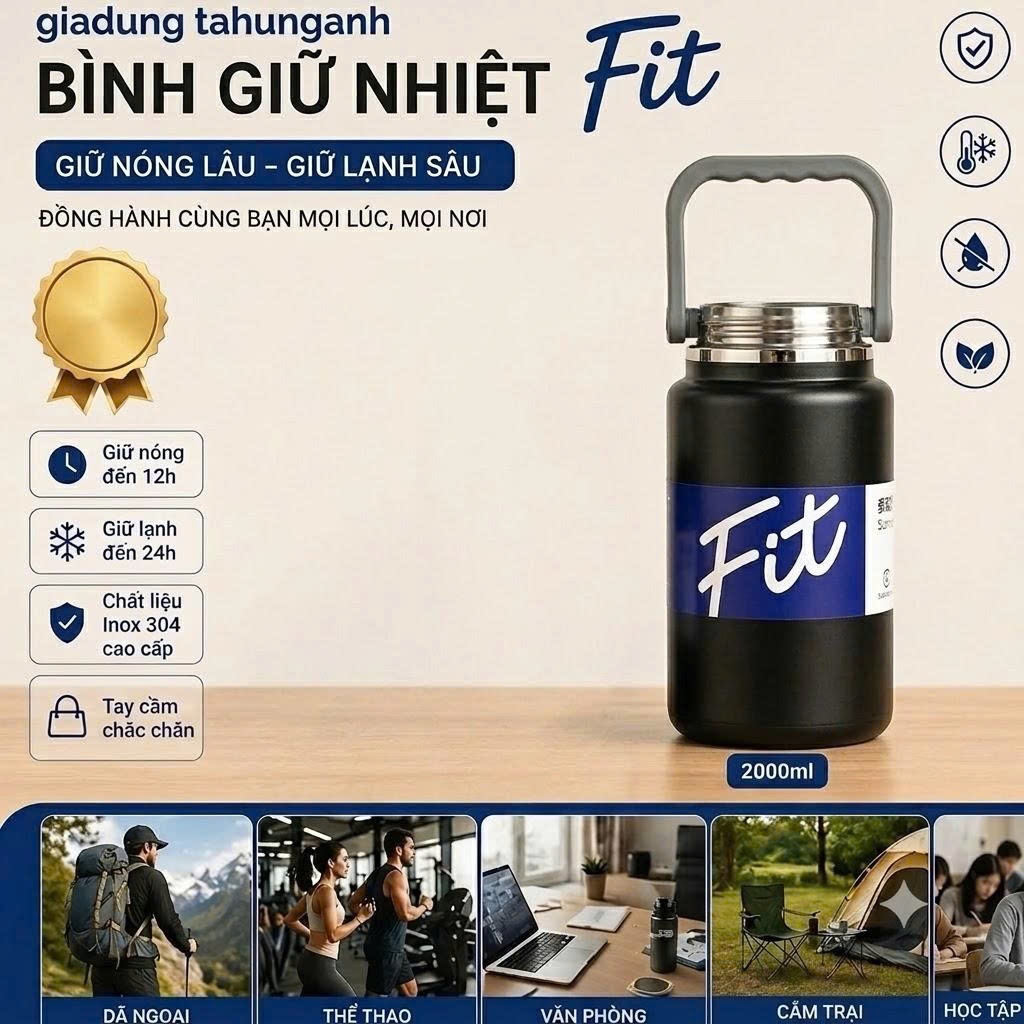 BÌNH GIỮ NHIỆT FIT 200ML- BÌNH NHỎ GỌN FIT CÓ QUAI XÁCH GIỮ NHIỆT 6H-12H