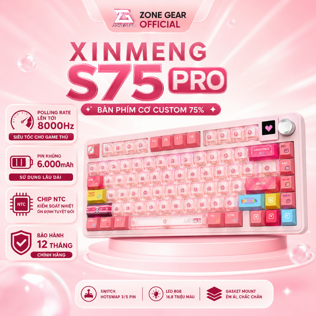 Bàn phím cơ Xinmeng S75 Pro & Xinmeng S75 - Bàn phím không dây Pin khủng 6.000mah, Polling rate 8.00
