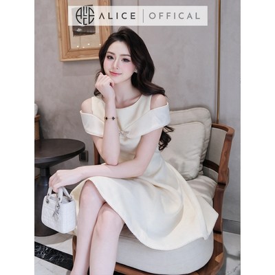 Váy Dự Tiệc Chất Tafta Cao Cấp Alice, Đầm Ngắn Cắt Hở Vai Phối Cách Điệu, Dáng Ngắn Xòe Nhẹ, Có Chiết Eo T610