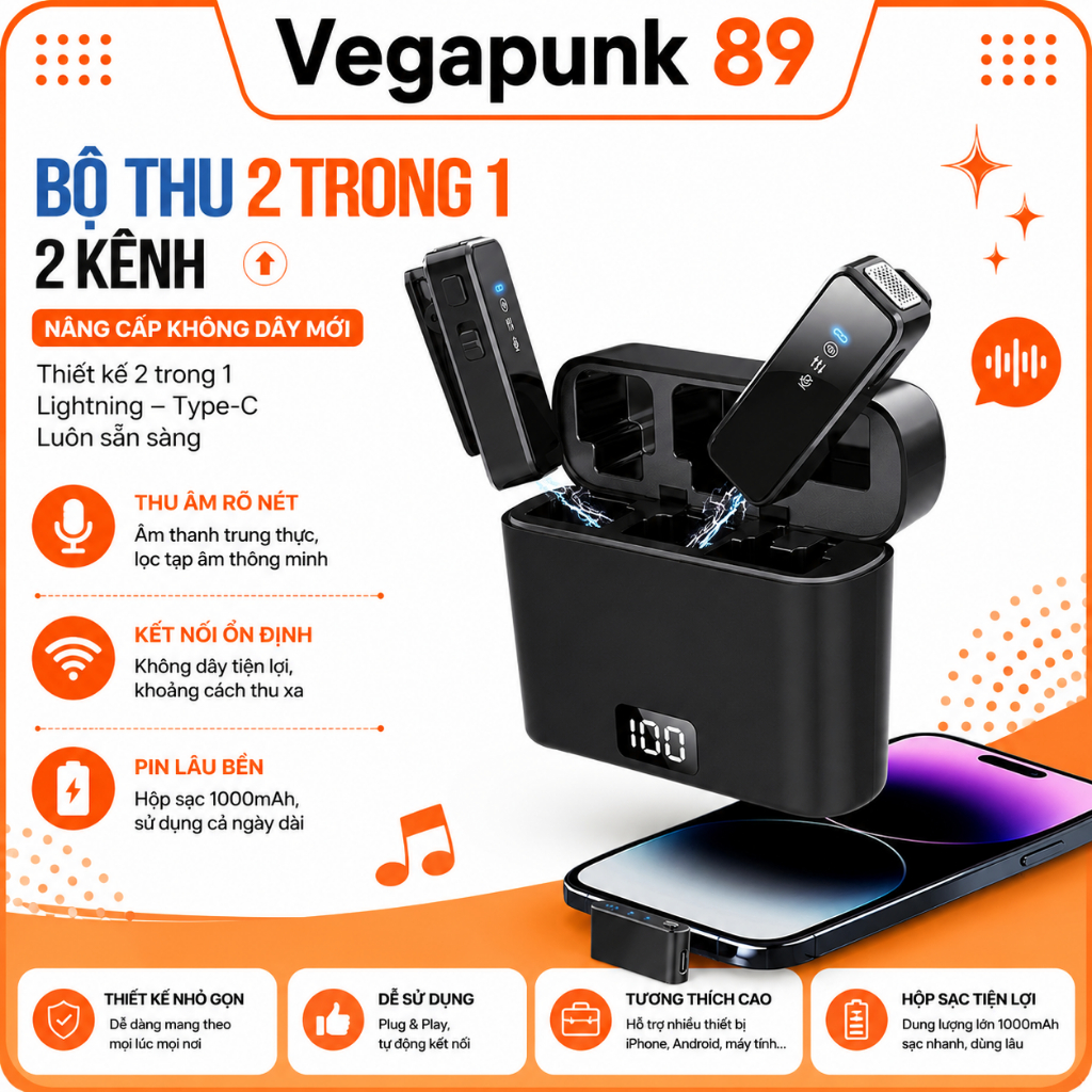 MIC THU ÂM KHÔNG DÂY CHO ĐIỆN THOẠI "M13 - M31 PRO " Thu Âm Livestream, Bán Hàng, Dạy Học, Phỏng Vấn