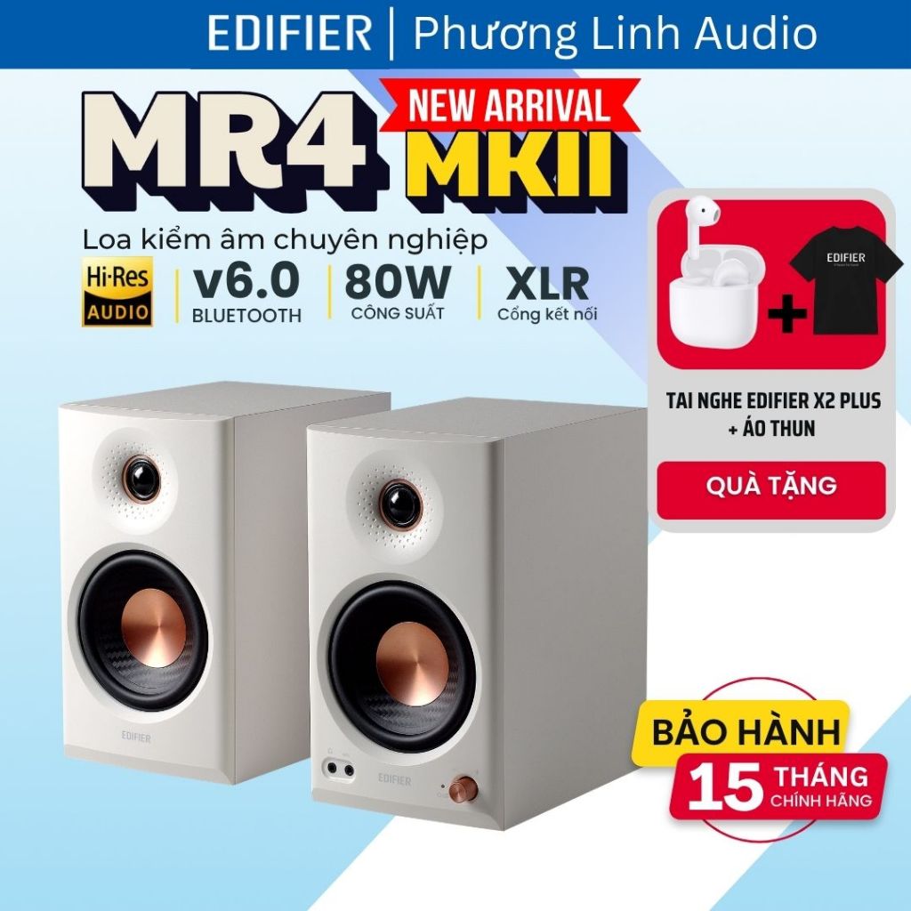 Loa kiểm âm Edifier MR4 MKII Bluetooth 6.0, Công suất 80W, Hires Audio Wireless  - Bảo Hành 15 Tháng
