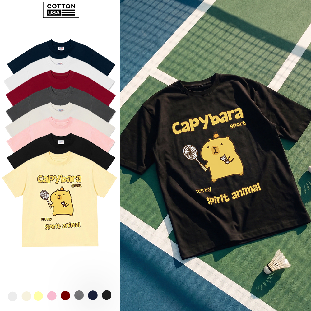 Áo Thun Relaxed Fit CottonUSA Vietnam "Badminton Capybara Sport" - PT0135PT