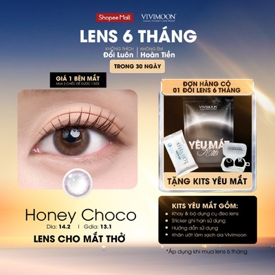 Kính áp tròng VIVIMOON Lens cận 6 tháng nâu tự nhiên cho mắt thở Honey Choco Giá 1 chiếc (1 bên mắt)