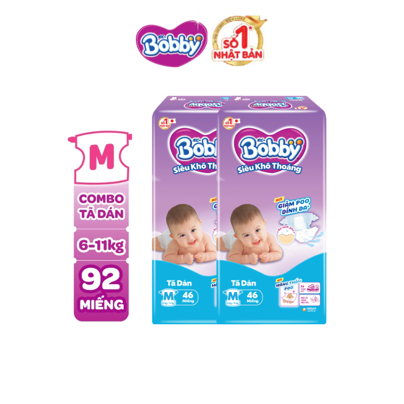 Combo 2 tã dán sơ sinh Bobby NB70/S54/M46 mới- Lõi nén cotton-soft 3mm