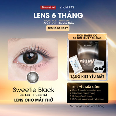 VIVIMOON lens cận 6 tháng Sweetie Black, kính áp tròng cho mắt thở màu đen giãn tròng to 14.5mm độ từ 0 đến 8