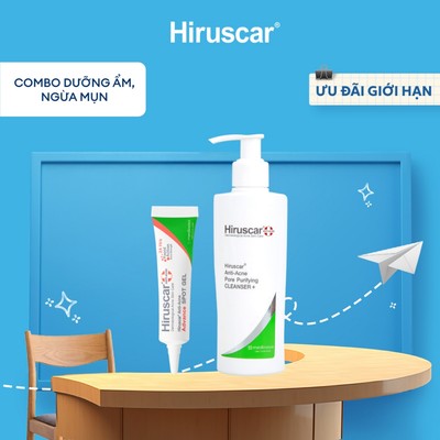 Bộ sản phẩm gel giảm mụn nhanh 24h Hiruscar 10g và Sữa rửa mặt 100ml