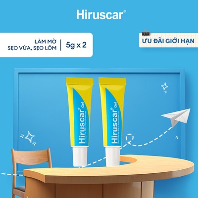 Bộ 2 Gel Hiruscar cải thiện sẹo vừa, sẹo lõm, sẹo thâm Hiruscar 5g