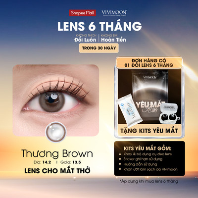 Kính áp tròng VIVIMOON màu nâu THƯƠNG BROWN, lens cận cho mắt thở, hạn sử dụng 6 tháng độ cận 0-8