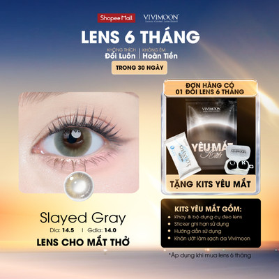 Kính áp tròng VIVIMOON EYECONIC lens cận cho mắt thở màu xám baby Slayed Gray, giãn tròng to 14.5mm, hạn sử dụng 6 tháng