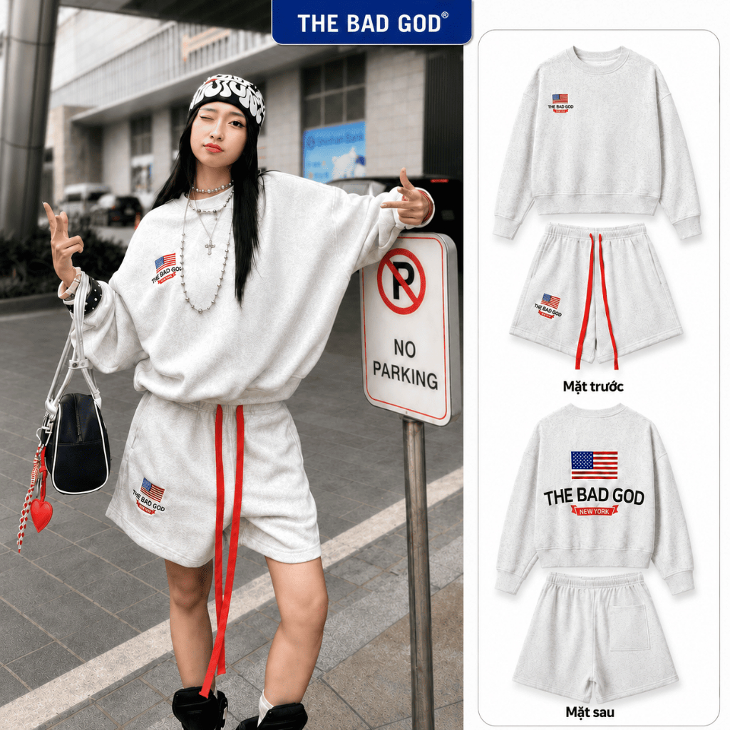 Set Bộ Sweater Nữ NY GRIT, Áo Sweater Nỉ Phối Quần Short Dáng Rộng