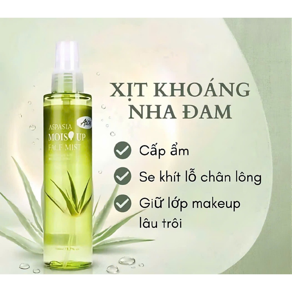 Xịt Khoáng Lô Hội, Khoáng Nha Đam Aspasia Nha đam/Collagen trắng da giữ ẩm