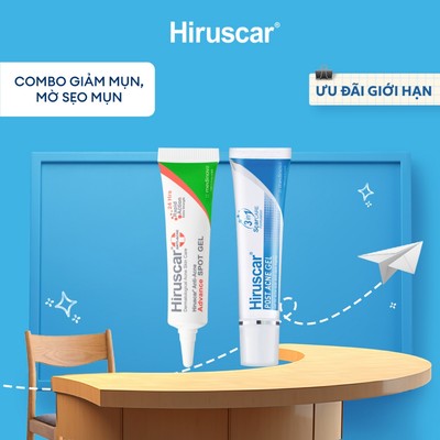 Bộ Gel giảm mụn nhanh 24h và Gel làm mờ sẹo mụn, thâm mụn Hiruscar Post Acne 10g