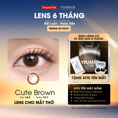 Kính áp tròng cận VIVIMOON LENS cận nâu tự nhiên cho mắt thở Cute Brown hạn sử dụng 6 tháng