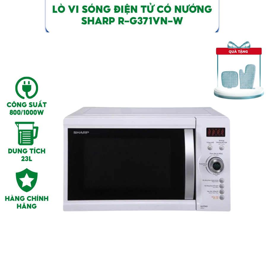 Lò Vi Sóng Điện Tử Có Nướng Sharp R-G371VN-W - Dung Tích 23L, Bảo Hành 12 Tháng Chính Hãng