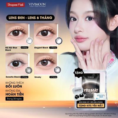 Lens 6 tháng VIVIMOON kính áp tròng cho mắt thở màu đen, độ cận từ 0 đến 8 (Giá 1 chiếc - 1 bên mắt)