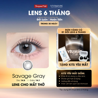 Kính áp tròng VIVIMOON EYECONIC lens cận cho mắt thở màu xám baby Savage Gray, giãn tròng to 14.5mm hạn sử dụng 6 tháng