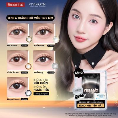 Lens 6 tháng VIVIMOON kính áp tròng cho mắt thở 14.2mm có viền, độ cận từ 0 đến 8 ( Giá 1 chiếc - 1 bên mắt)