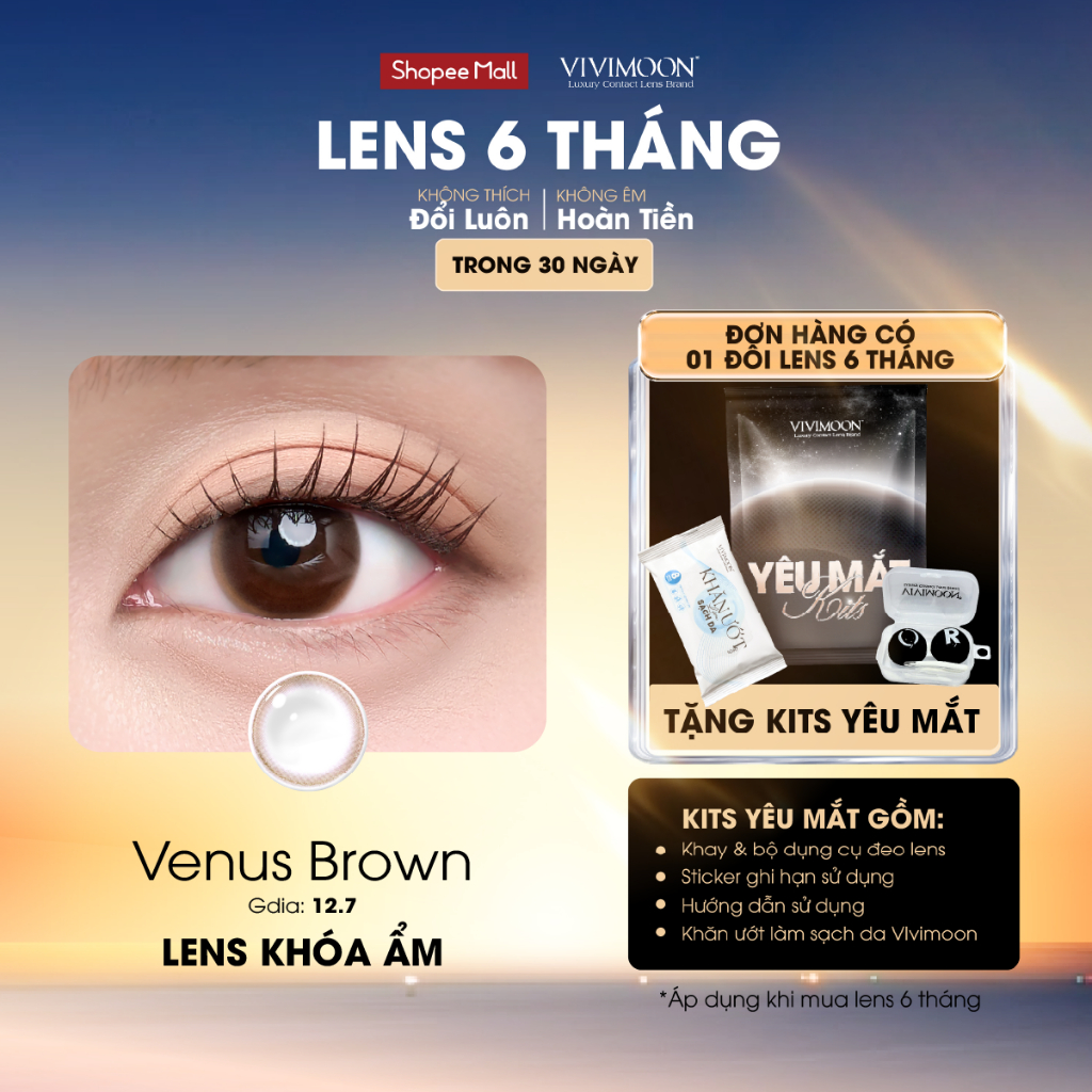 Lens khóa ẩm cận Venus Brown VIVIMOON màu nâu tự nhiên 3 - 6 tháng