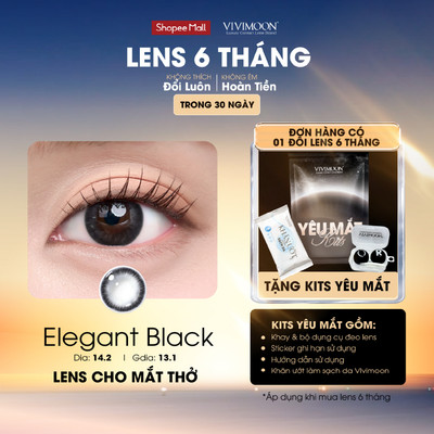Kính áp tròng VIVIMOON LENS cận đen tự nhiên cho mắt thở Elegant Black 6 tháng
