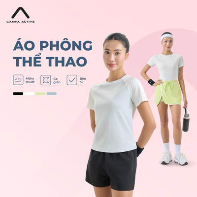 Áo phông active nữ basic ngắn tay phối màu CANIFA 6TS26S020