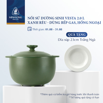 Nồi Sứ Dưỡng Sinh Minh Long Healthy Cook Vesta 2.0 - Dùng Cho Bếp Gas, Bếp Hồng Ngoại
