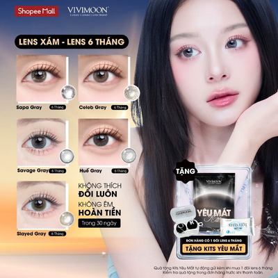 Lens 6 tháng VIVIMOON kính áp tròng cho mắt thở màu xám Gray, độ cận từ 0 đến 8 ( Giá 1 chiếc - 1 bên mắt)