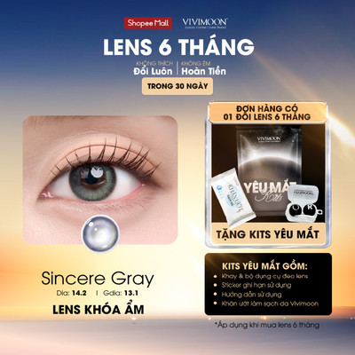 Kính áp tròng VIVIMOON LENS cận khóa ẩm màu xám xanh Sincere Gray Moisture hạn sử dụng 3 - 6 tháng