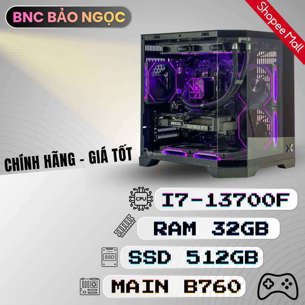 [FULL MỚI] PC Gaming i7 13700F / RTX 5060ti / Ram 32G SSD 512G  Máy tính chơi game Chính Hãng