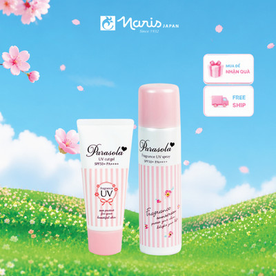 Combo Gel & Xịt chống nắng Quang Phổ Rộng dưỡng sáng da Naris Parasola UV SPF50+/PA++++ 90gr