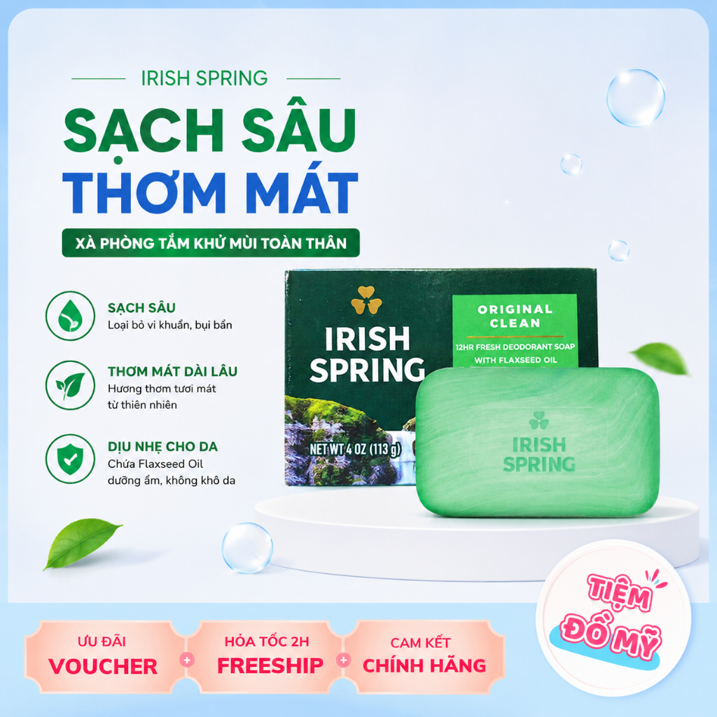 Xà Bông Cục Irish Spring Original Clean Thơm Lâu 113g Nhập Mỹ Chính Hãng