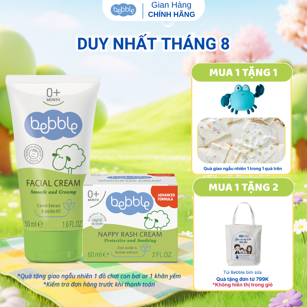 Combo Kem dưỡng ẩm cho bé Bebble Facical Cream 50ml+ Kem hăm Bebble 60ml