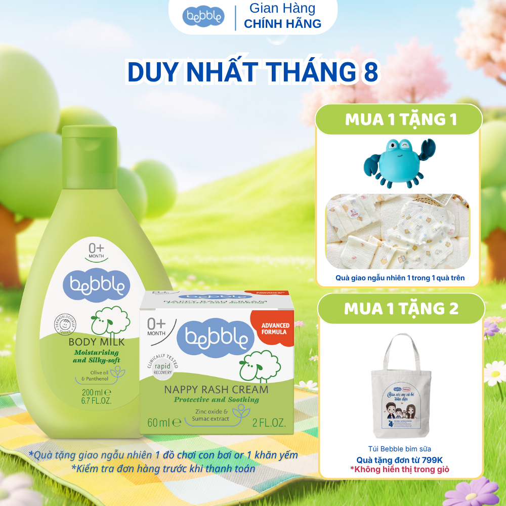 Combo Sữa dưỡng ẩm toàn thân cho bé Bebble Body Milk + Kem hăm Bebble 60ml