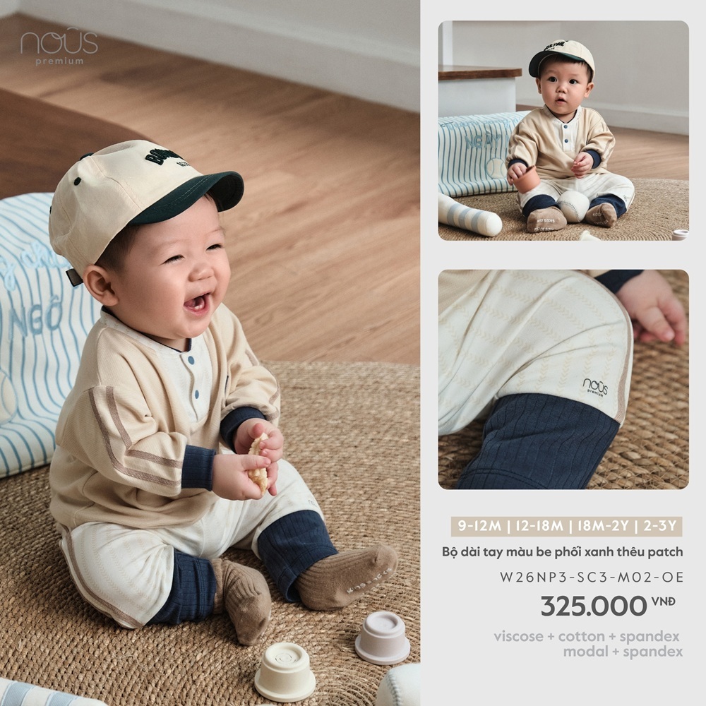 Bộ quần áo dài Nous Baby bộ dài thu mềm nhẹ cách điệu cho bé trai bé gái năng động dễ thương từ 8.5-