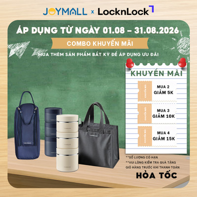 Bộ 3 hộp cơm giữ nhiệt LocknLock Lunch Box LHC8052S01 LHC8052S02 1.1L kèm túi, muỗng đũa - JoyMall