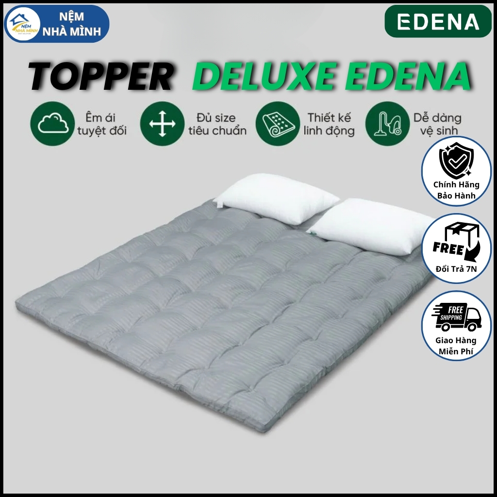 Topper Deluxe EDENA, Tấm Lót Nệm, Tấm Làm Mềm Nệm, Màu Xám Sọc - Hàng Chính Hãng EDENA