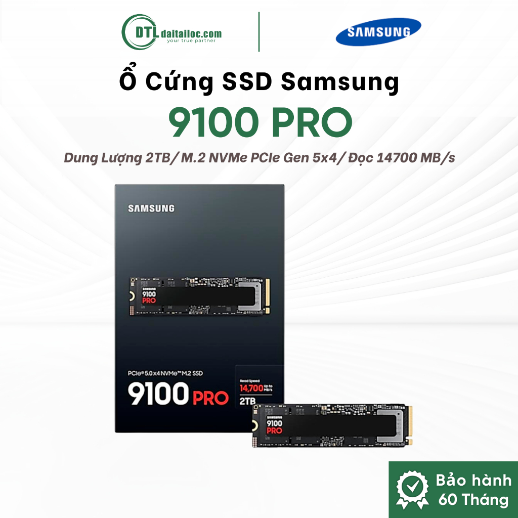 Ổ Cứng SSD Samsung 9100 PRO 2TB M.2 2280 NVMe PCIe Gen 5x4 (Đọc 14700 MB/s Ghi 13400 MB/s) | Chính H
