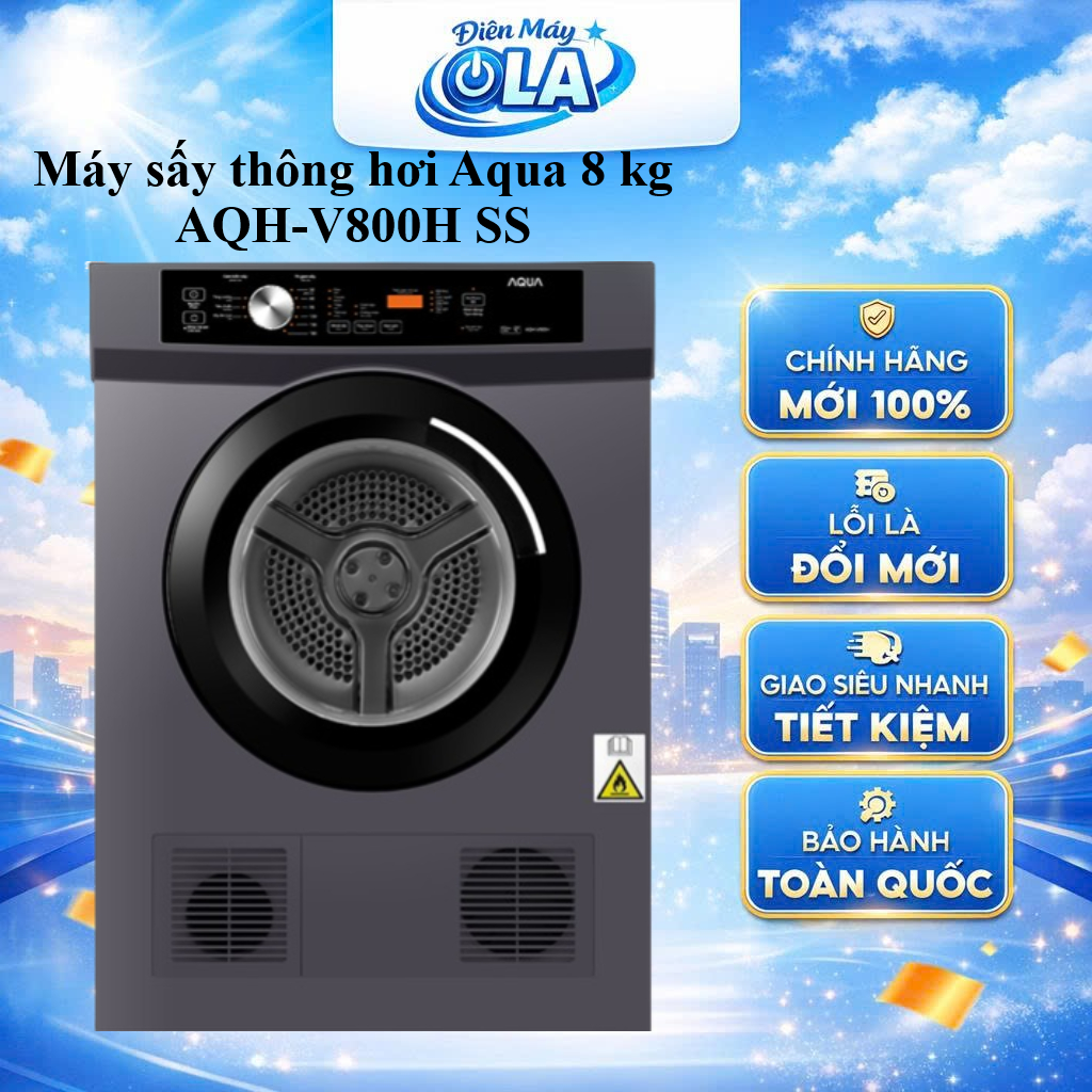 (TOÀN QUỐC) - AQH-V800H(SS) - Máy Sấy Thông Hơi AQUA 8 Kg AQH-V800H(SS)