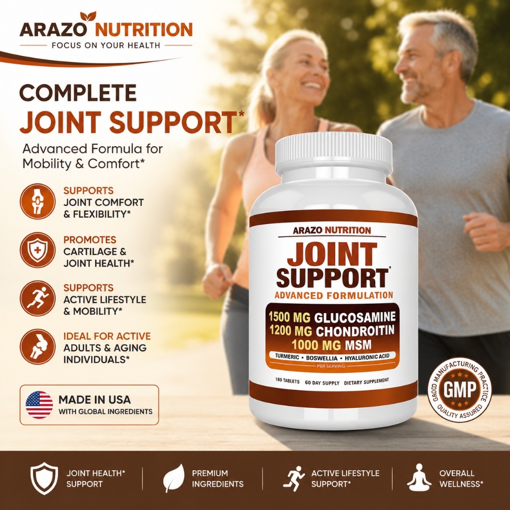 Arazo Nutrition Joint Support Glucosamine Chondroitin MSM 180 Viên - Hỗ Trợ Sức Khỏe Xương Khớp