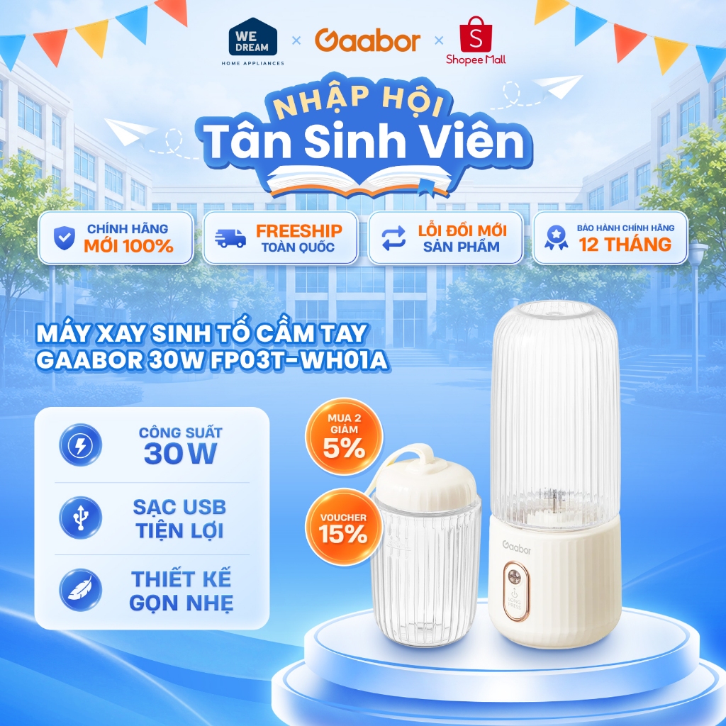 FP03T-WH01A - Máy Xay Sinh Tố Cầm Tay Gaabor FP03T-WH01A 30W - Hàng Chính Hãng, Hàng Mới