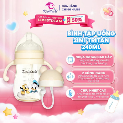Mã IQKA499KK GIẢM 9K CHO ĐƠN CÓ GIÁ TRỊ TỐI THIẾU 499KBình Sữa Kèm Bình Tập Uống KICHILACHI – Tritan 2 Trong 1, Cổ Rộng,
