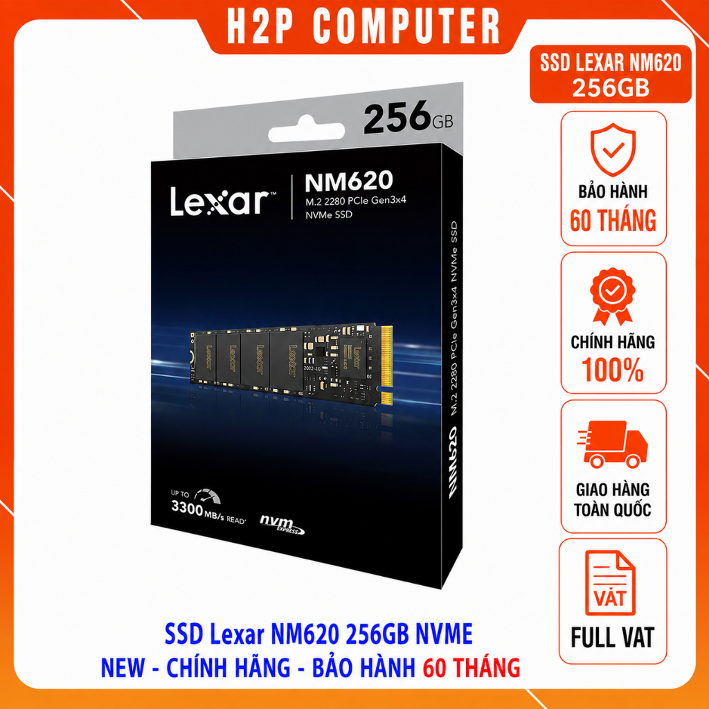 Ổ cứng SSD Lexar NM620 256GB NM620 NVME New - Chính hãng - BH 60 Tháng