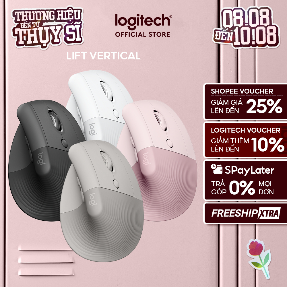 Chuột công thái học không dây Logitech Lift Vertical - Bluetooth | USB, giảm ồn, Win/ Mac
