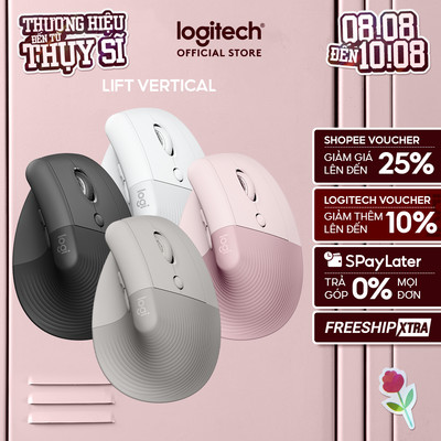 Chuột công thái học không dây Logitech Lift Vertical - Bluetooth | USB, giảm ồn, Win/ Mac