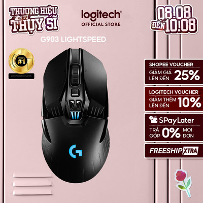 Chuột gaming không dây RGB Logitech G903 Hero - Cảm biến Hero 25k, pin sạc, PC
