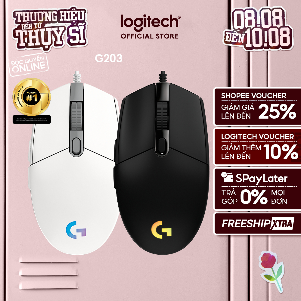 Chuột gaming có dây Logitech G203 Lightsync - Tùy chỉnh RGB, 6 nút lập trình, nhẹ