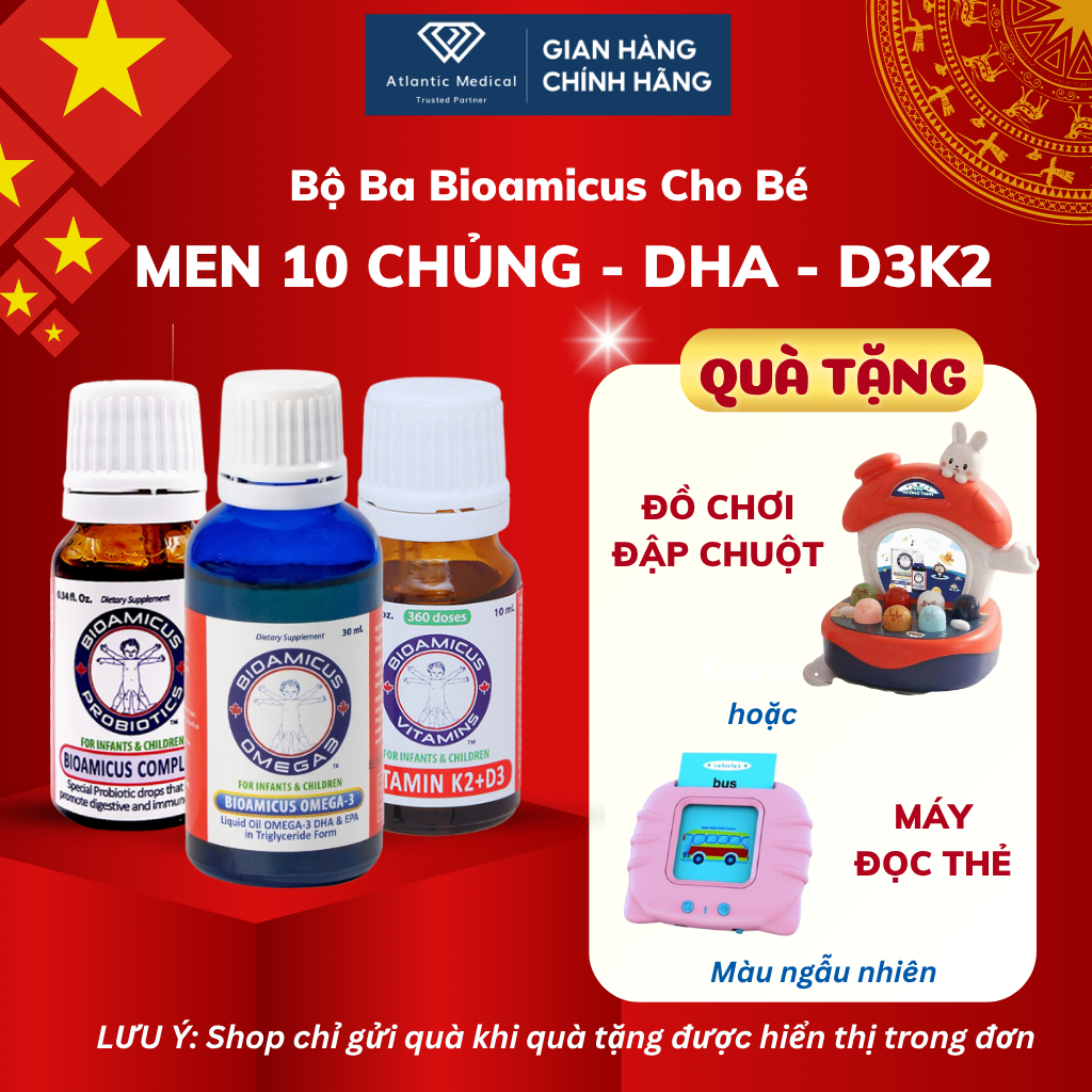 Bộ Ba BioAmicus Cho Bé - Men 10 Chủng BioAmicus Complete, BioAmicus D3K2 và BioAmicus Omega-3 DHA Có