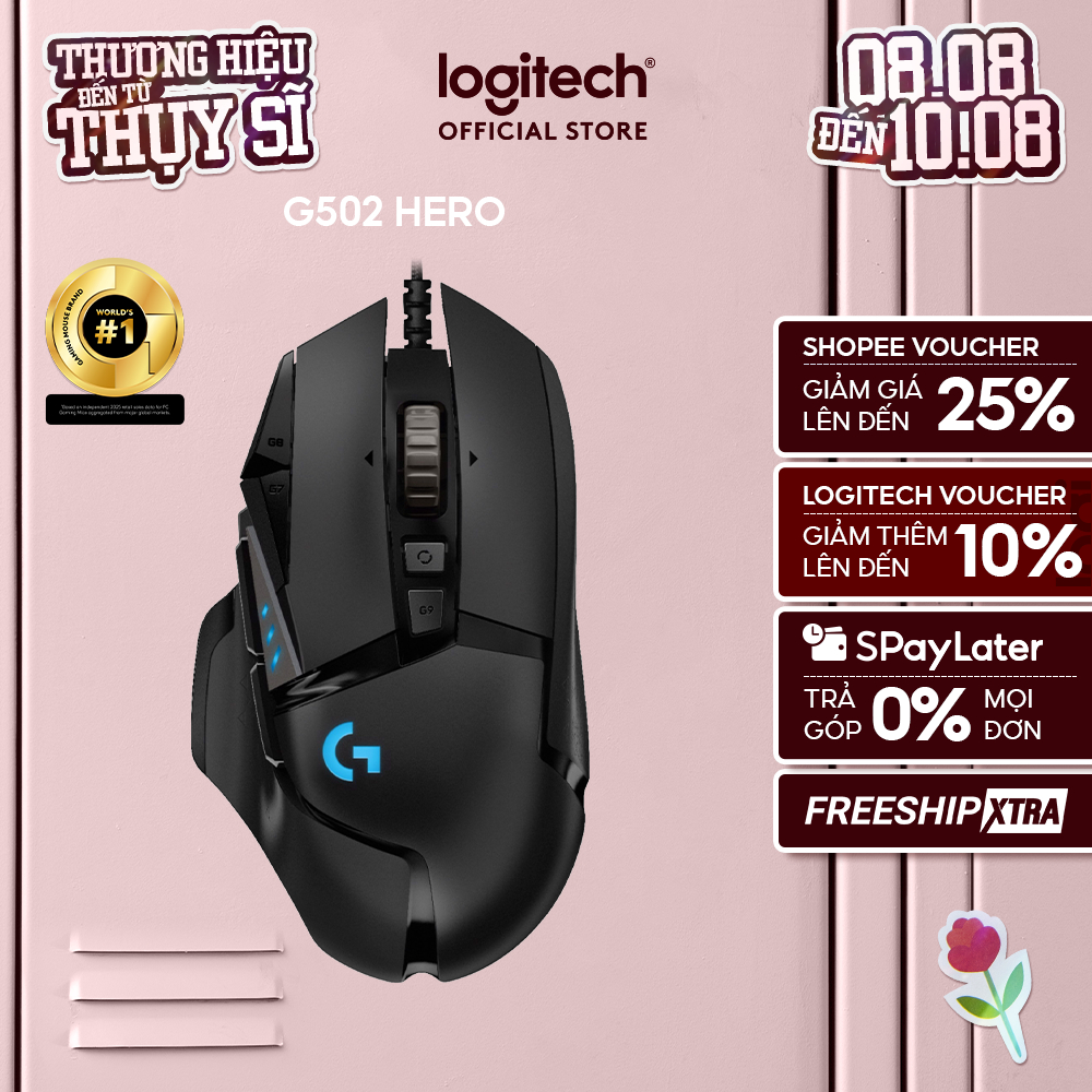 Chuột gaming có dây Logitech G502 Hero - Cảm biến Hero 25k, RGB, 11 nút lập trình