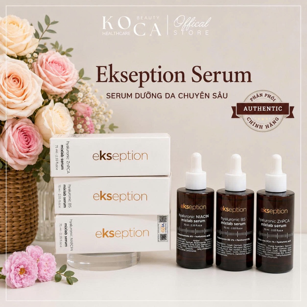 [Ekseption] Serum Ekseption Hyaluronic ZnPCA, Hyaluronic B5, Hyaluroni NIACIN 75ml - Sáng Da, Mờ Thâ