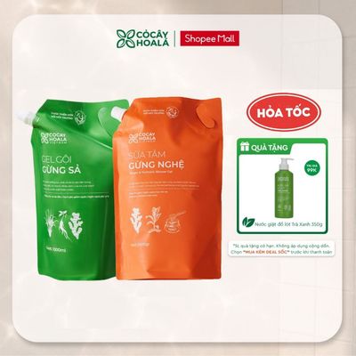 [TẶNG NƯỚC GIẶT] Combo Dầu Gội Đầu Gừng Sả & Sữa Tắm Gừng Nghệ 1000G Cỏ Cây Hoa Lá