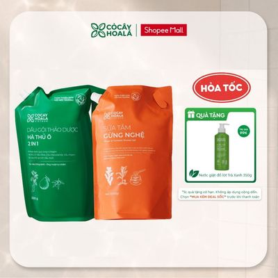[TẶNG NƯỚC GIẶT] Combo Túi Refill Dầu Gội Hà Thủ Ô 2in1 2000G & Sữa Tắm Thảo Dược Gừng Nghệ 1000G Cỏ Cây Hoa Lá